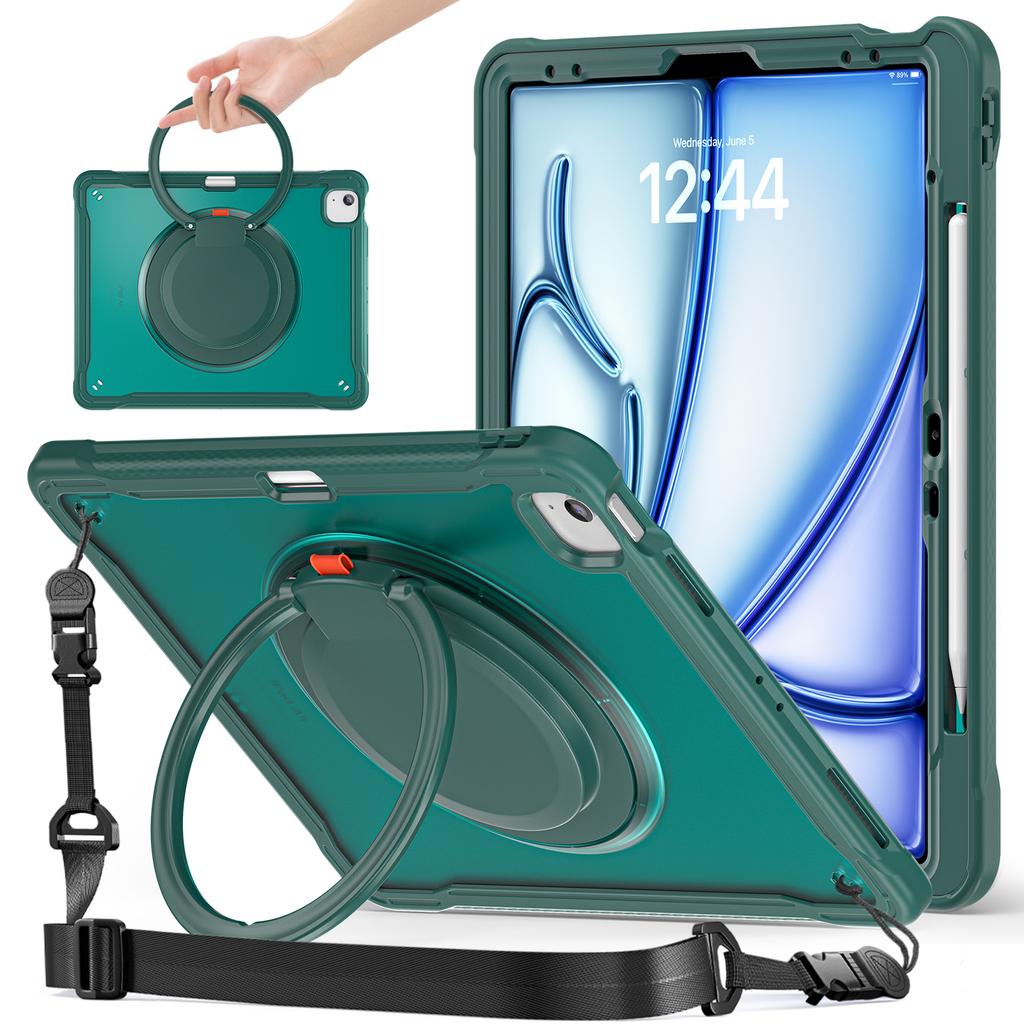 For iPad Air 13 (2025)/(2024)/Pro 12.9 (2022)/(2021)/(2020)/(2018) Case Rotary Kickstand Cover with Shoulder Strap