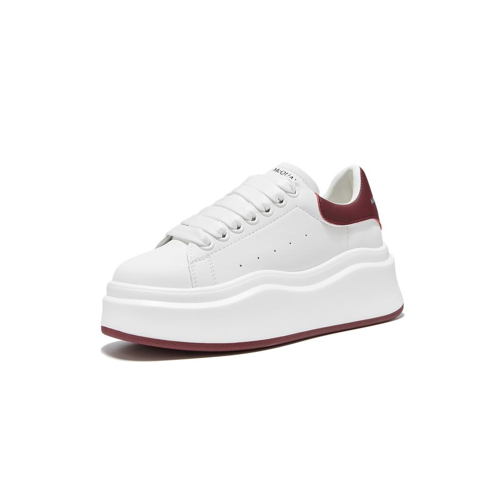 Thick-soled Inner Height-increasing Board Shoes Women's Spring New Leather Wavy-soled White Shoes Muffin Sports and Leisure Shoes