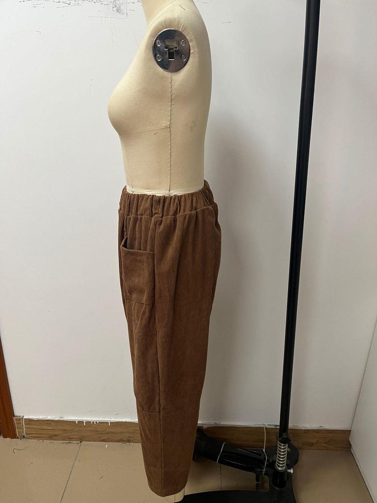 In Stock! Women's 2026 Autumn/Winter Elastic Waist Corduroy Loose Pants