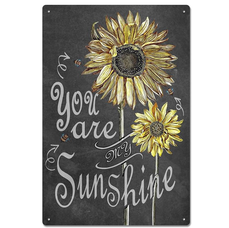 Sunflower Metal Tin Signs Retro Sunflower Vase Rustic Farmhouse Retro Tin Signs Wall Decor Man Cave Home Pub Metal Signs