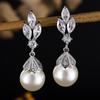 Delicate Imitation Pearl Zirconia Drop Dangle Earrings for Women Elegant Sparkling CZ Wedding Party Jewelry Accessories