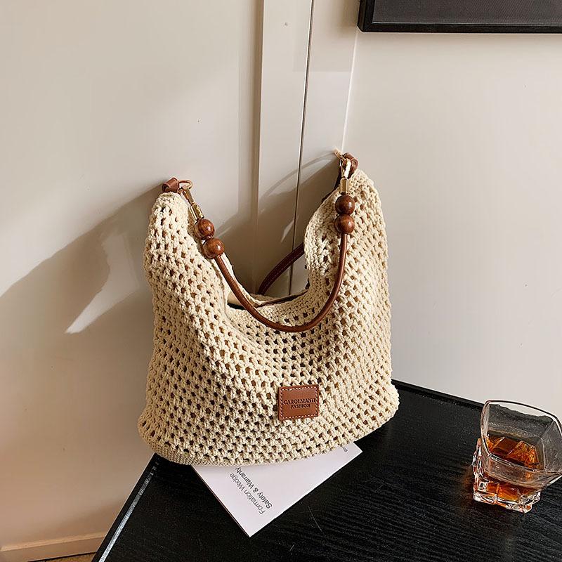 Holiday Style Woven Bag Women's Summer New Fashion Hollow Knitted Shoulder Bag Large-capacity Commuter Tote Bag