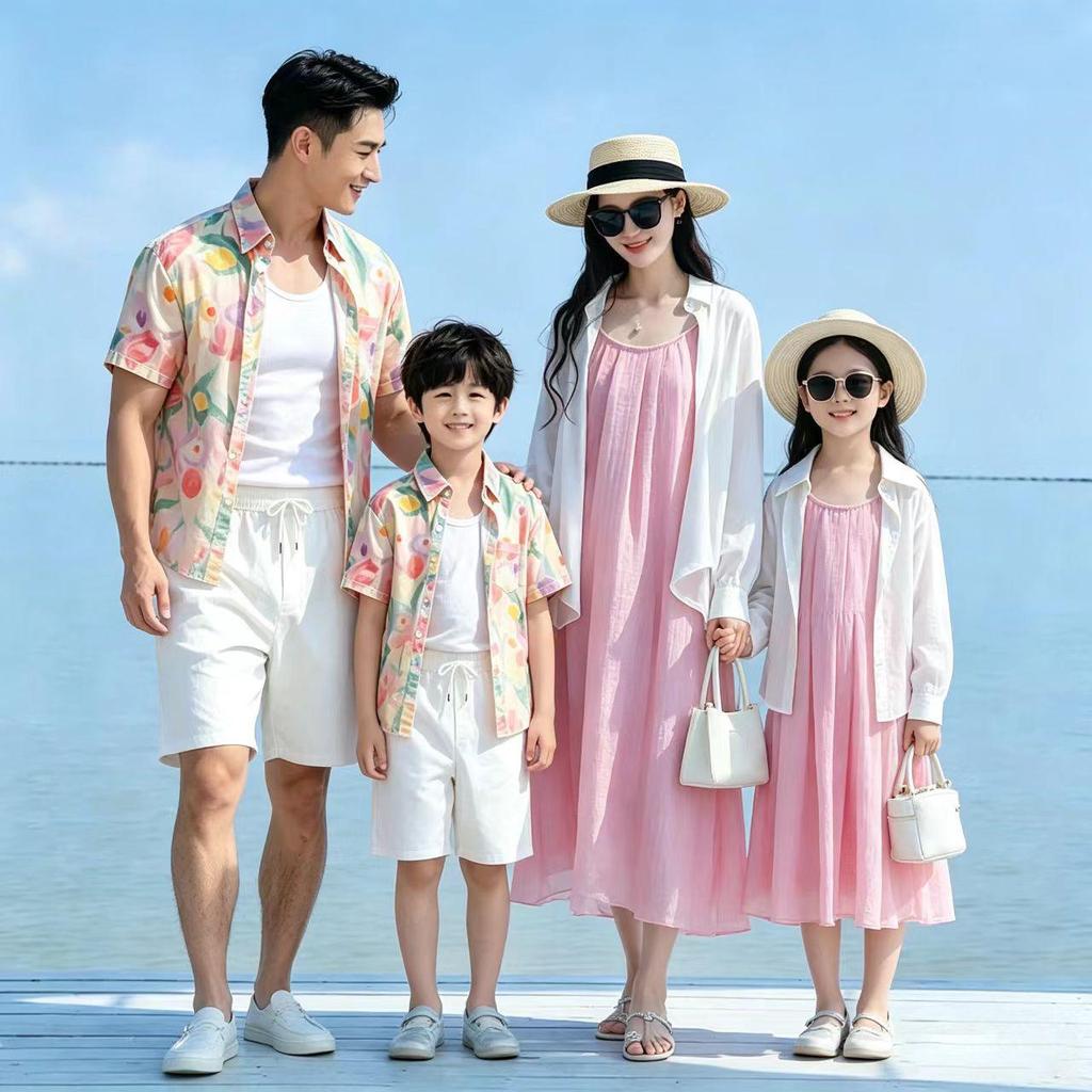Dopamine Mother-Daughter Chiffon Beach Dress for Summer Seaside Vacation In Hainan Sanya