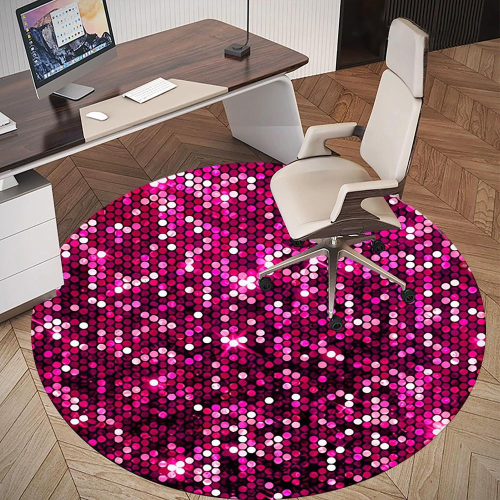 1pc Pink Sequins Round Chair mat Area Rug - Non-Slip, Floor Mat for Office, Bedroom, home decor Christmas Gift p0811086