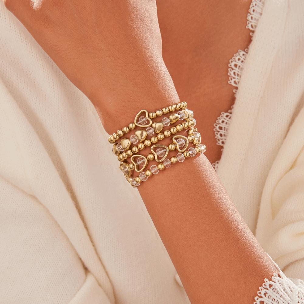 5PCS/SET Elegant Crystal Heart Bracelet Dainty Universal Beaded Bracelet Set Stretch Design Color Blocking