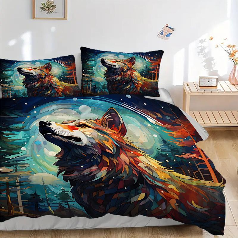 3pcs Colorful Fox's Quilt Cover Set - Soft and Cozy Bedroom, Guest Room and Dorm Decorative Bedding 3-Piece Set 1 Quilt Cover + 2 Pillow Shams.J0