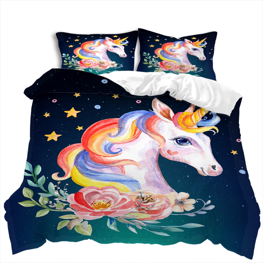 Home Textiles Unicorn Printed Bedspreads Soft Duvet Cover Set Girl Boy Adult People High End Beding Set,Quen Sized Dimensions Warm Soft plus Breathabl