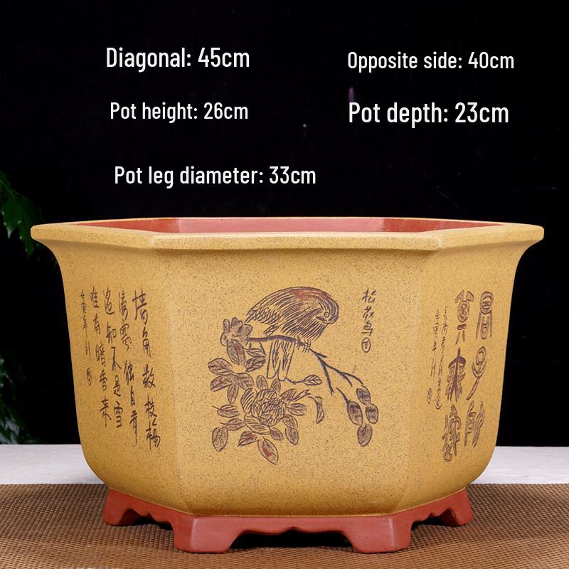 Yixing Zisha Hexagonal Bonsai Pot