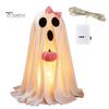 Children Party Favors Halloween Ghost Decoration, Light-Up White with Pumpkin, Indoor Holiday Home Decorations Cute Standing Tabletop for Decor