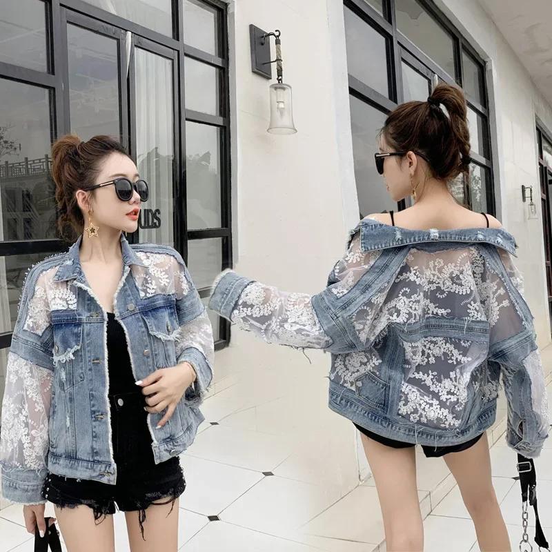 Cotton Denim Coat Women Lace Spring Autumn Ropa Cardigan Jeans Jackets