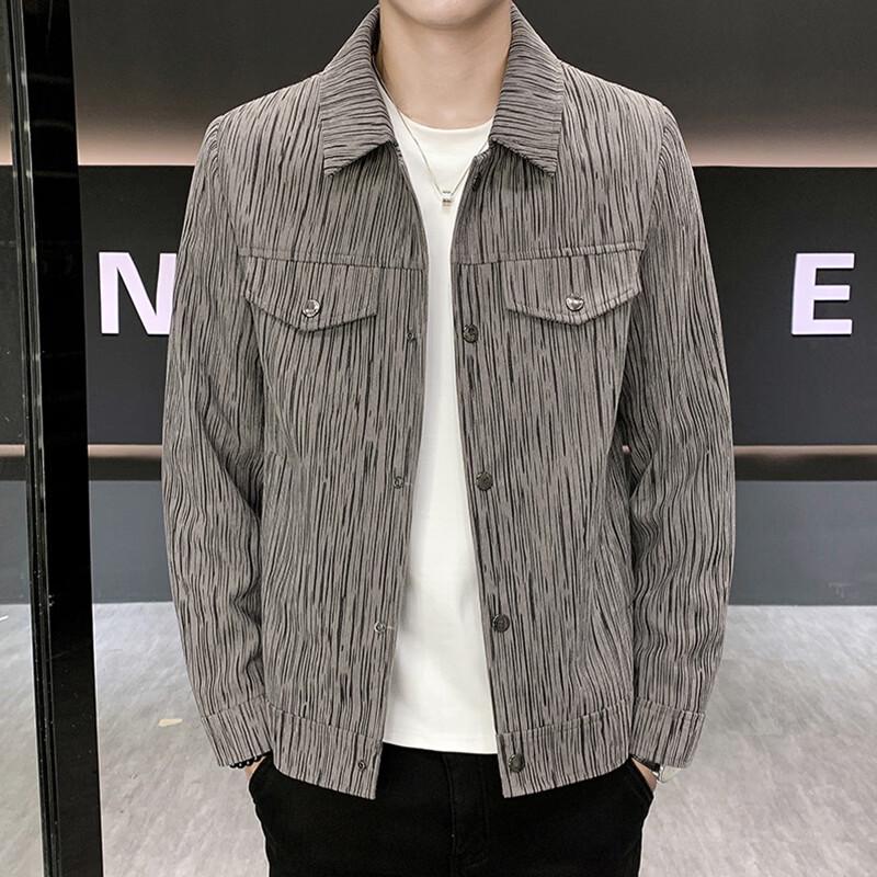 ROMON Men's Striped Lapel Casual Jacket