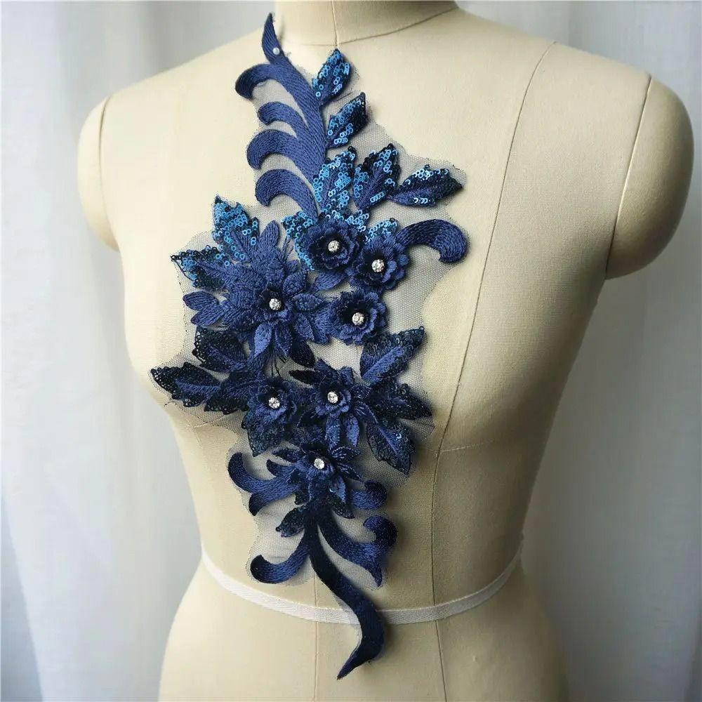 3D Flowers Wedding Gown Appliques Rhinestone Lace Appliques Appliques Embroidery Sew Patch