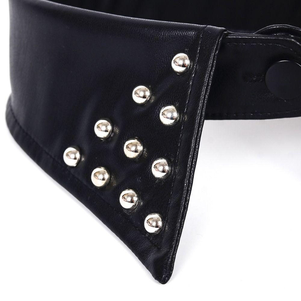 Detachable Black Leather Fake Collar Pu Punk Style Collar Cool Rivet Collar  Photo Props