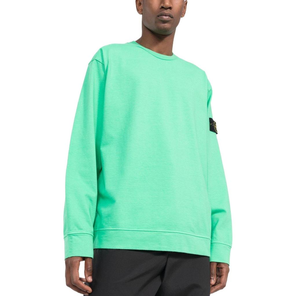 STONE ISLAND FW22 Solid Color Logo Patch Polo Neck Casual Long Sleeve Sweatshirt Men Sweatshirt Bright-Green 771563750-V0052