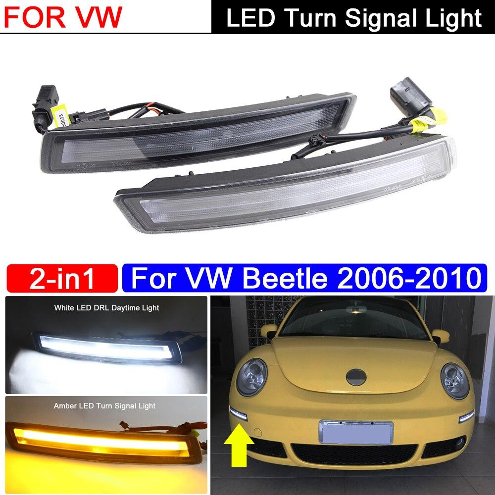 Front Bumper Amber LED Turn Signal Indicator Light With White LED DRL