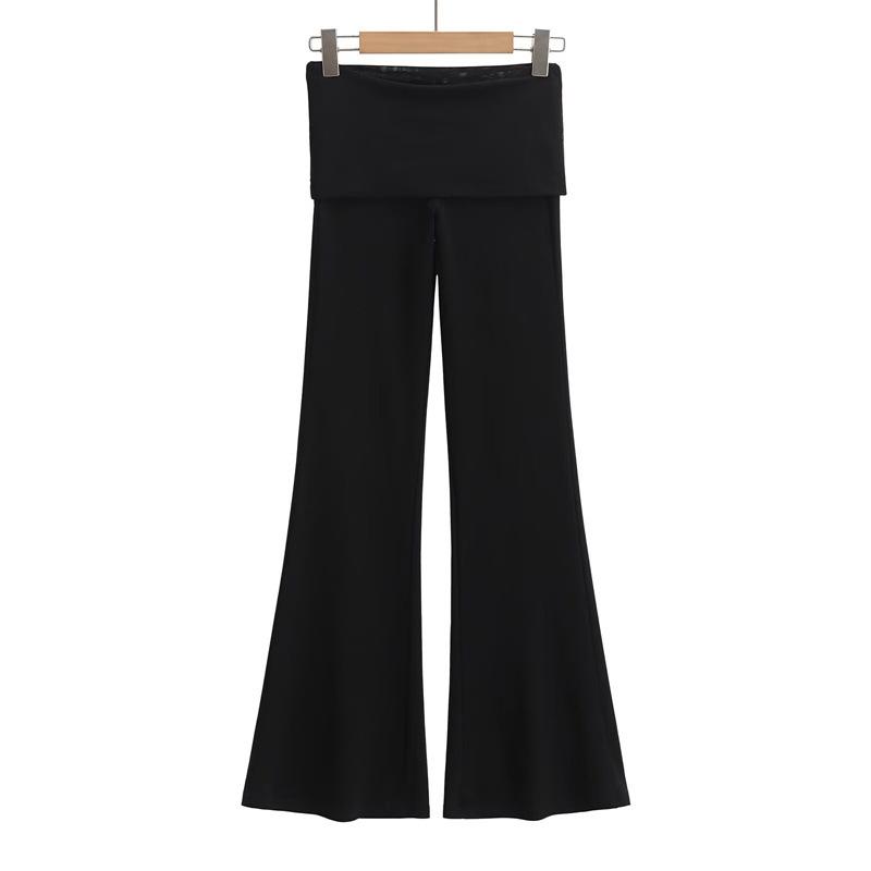 Korean Elegant Patchwork Mesh Flare Yoga Pants - Women's Retro Slimming Two-Piece Drape Design