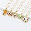European & American World Cup Football Pendant Necklace - Colorful Drip Oil Design, Light Luxury Clavicle Chain