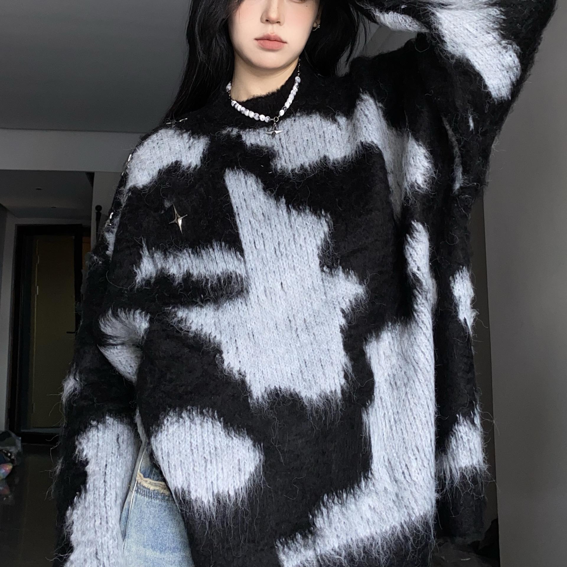 

Женский свитер оверсайз в стиле колор-блок - Ленивый вязаный пуловер для осени и зимы one size