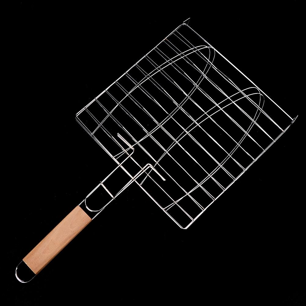 Stainless Steel Non Stick Handle BBQ Net Barbecue Mesh Fish Meat Grill Basket for BBQ Oven