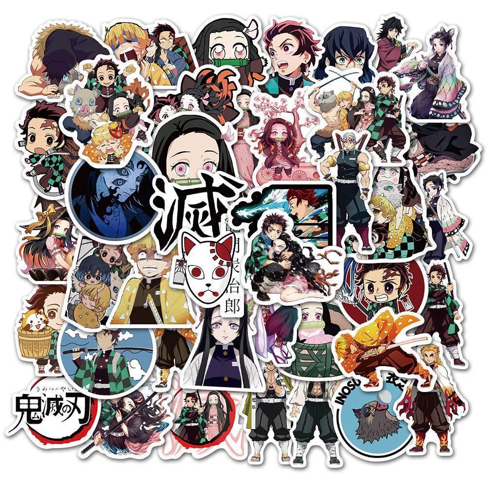 Colorful Anime Stickers Set 50pcs Ghost Blade Graffiti Decals For Luggage Skateboard Water Bottle