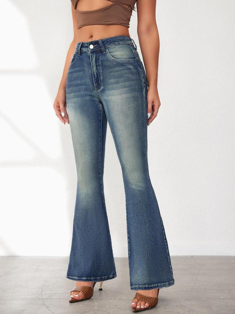 2025 Europäische Amerikanische Retro High Waist Slim Fit Schlagjeans für Damen