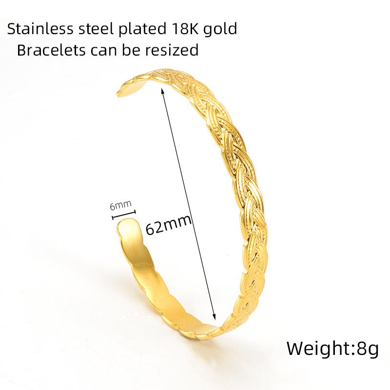 Retro Titanium Steel Adjustable C-Shaped Bangle - European & American INS Style Stainless Steel Women's Bracelet