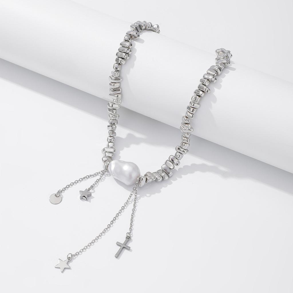 Irregular Beaded Choker Collar Collarbone Chain Female, Simple Ins Star Cross Fringed Collar
