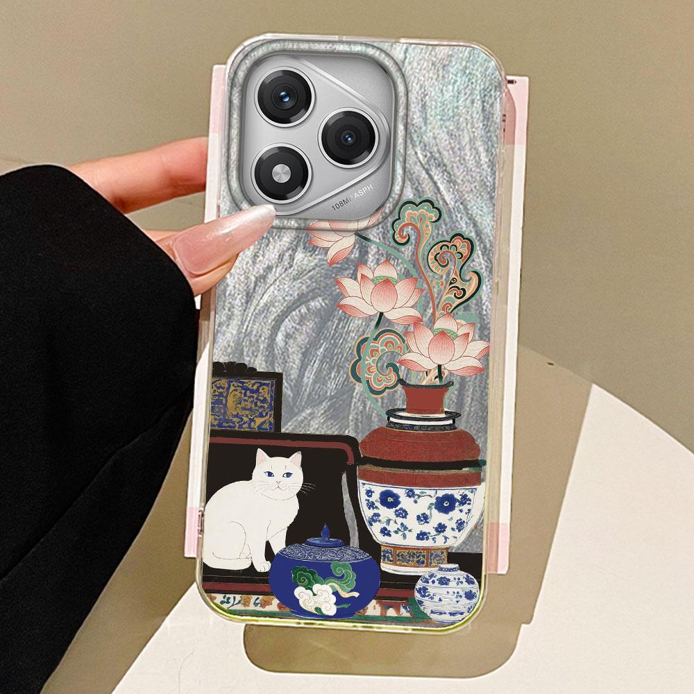 Luxury Black Cat Flower Phone Cases Phone Case for Honor 400 200 Pro Magic 7 5 Lite X9a X9c X8a X8b Shell Silicone Back Cover