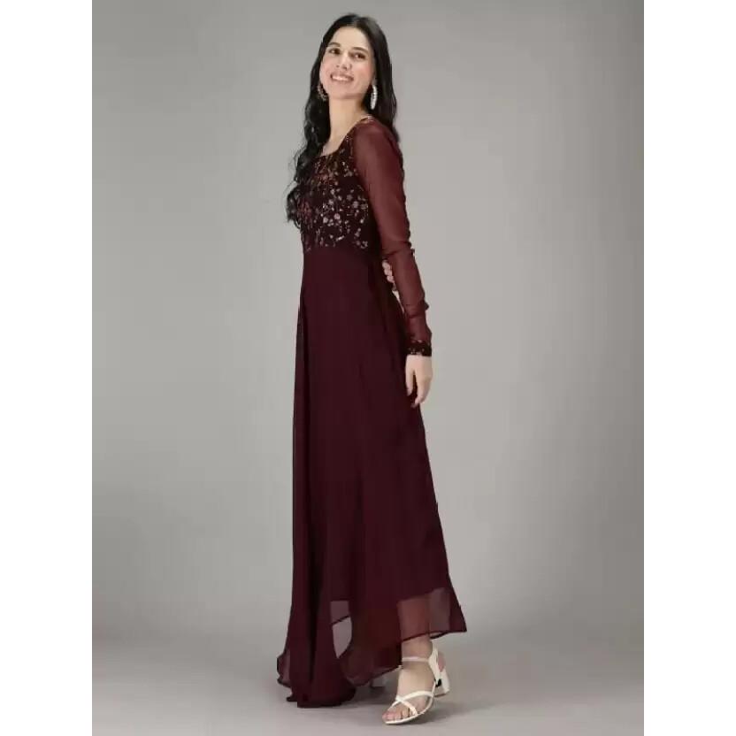 Women Designer Embroidered Georgette Kurta Indian Party Wear Anarkali Kurti Gown VF-1900984a