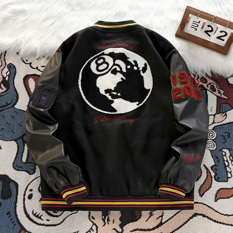 

Unisex Classic Black Embroidered Baseball Jacket for Spring/Autumn Double Extra Large