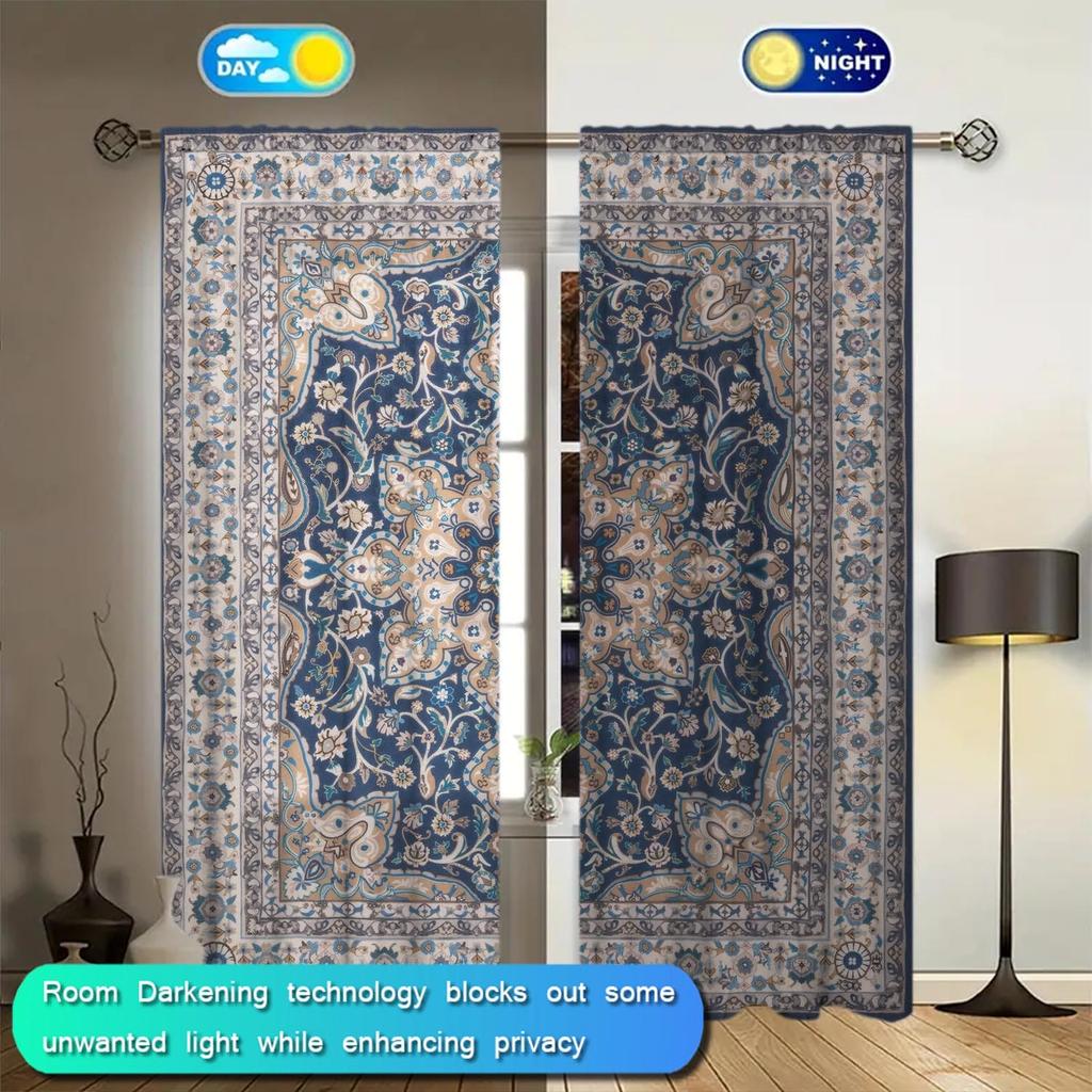 2pcs Ethnic Carpet Style Printed Curtains   Suitable for Gifting To Family and Friends   Semi Blackout Curtains