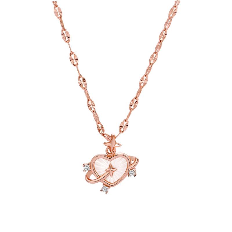 S925 Sterling Silver Heart Necklace: Women's Versatile Rose Gold Mother-of-pearl Jewelry