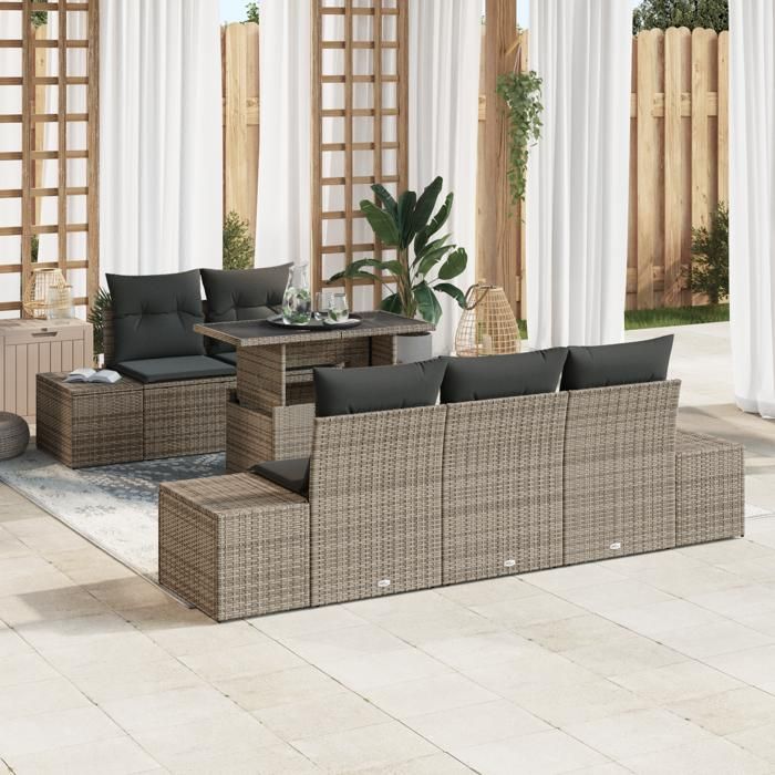 VidaXL Ensemble de canapé de jardin 6 pièces avec coussins gris en poly rattan 3349095