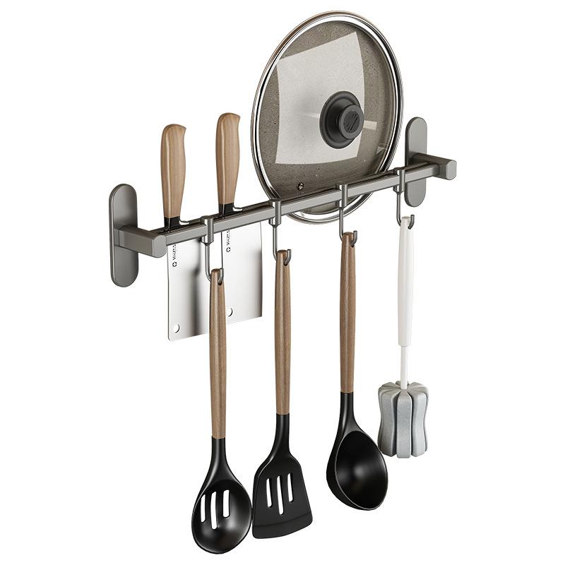 Kitchen Hook No Punching Hanging Rod Stainless Steel Wall Hanging Row Hook Removable Kitchen Rack Spatula Spoon Knife Holder