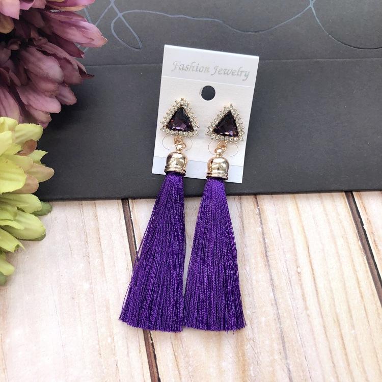 Retro flower gemstone with diamond fringed stud earrings long celebrity temperament earrings women's versatile earrings