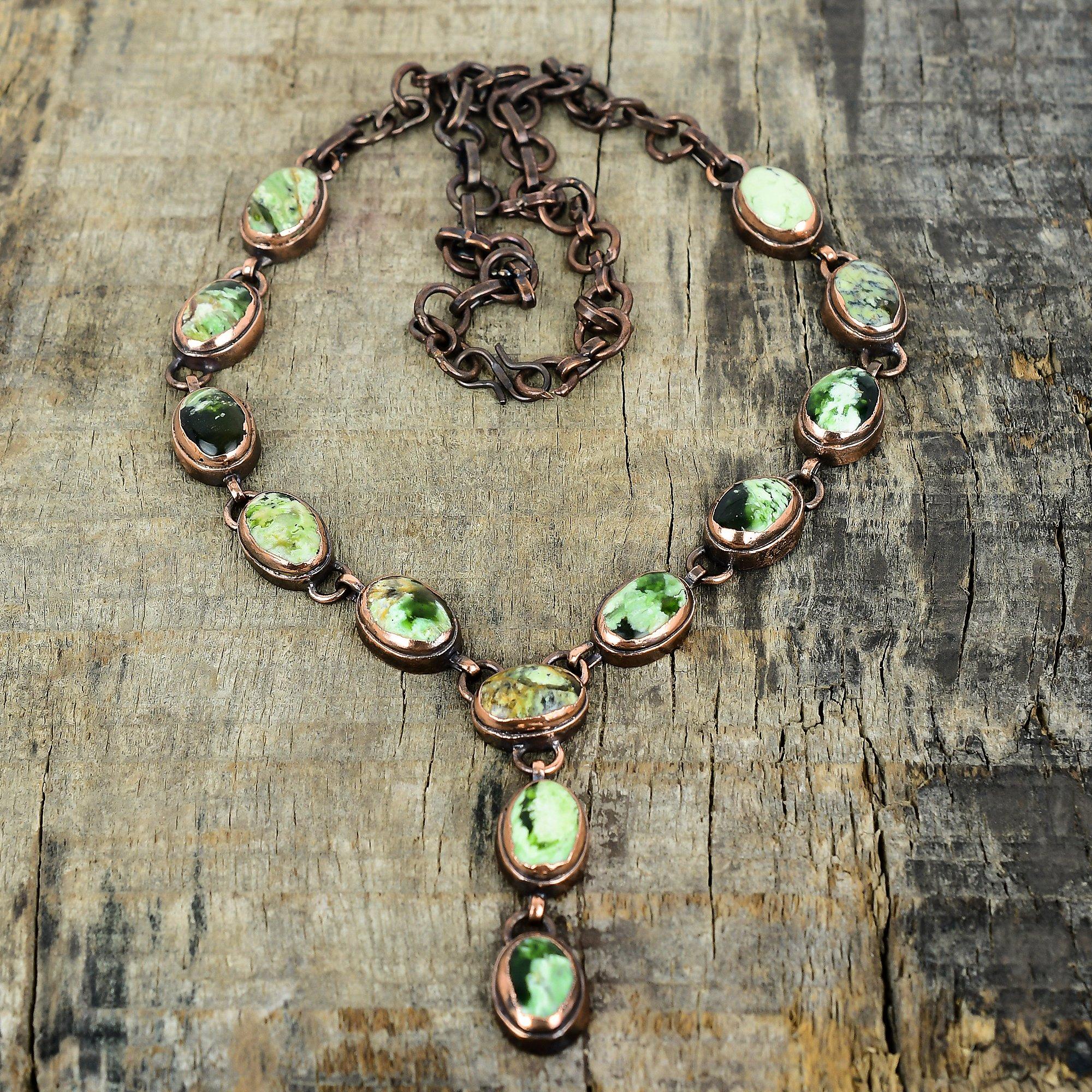 

Ожерелье из австралийского хромового халцедона, гальванизированная медь, регулируемая цепочка, медные украшения с драгоценными камнями, ожерелье ручной работы, свадебные подарки Adjustable