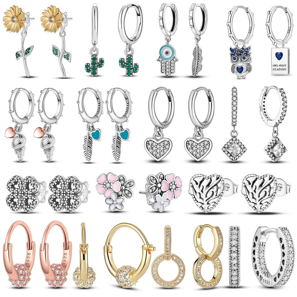 Silverörhängen 925 Sterling Silver Ocean Heart Shell Daisy Flower Moon Drop Örhängen Dam Dubbar Örhängen Modesmycken