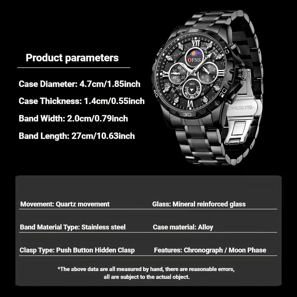 Luxury Watches For Men Chronograph Stainless Steel Man Wristwatch Waterproof Luminous Sport Military Men's Quartz Watch
