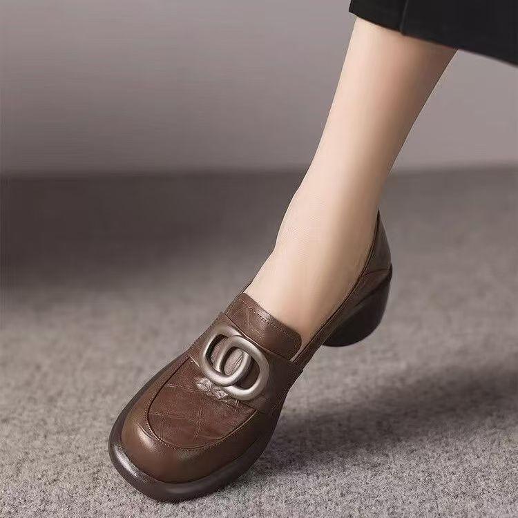 Spring platform round head loafers deep mouth British style retro small leather shoes women's shoes