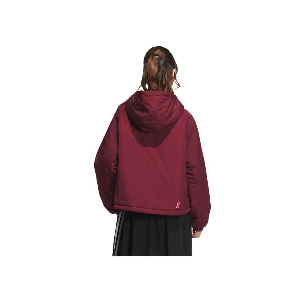 adidas Originale Aw24 Lny W Jacke Pa Warmer Sportlicher Baumwollmantel mit Kapuze Damenjacke Dunkelrot KA5313