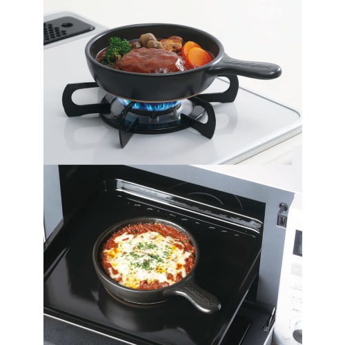 Kakusee Ceramic Skillet, 16cm x 3.5cm Deep, for Stewing, Microwave, Grilling, and Oven Use, Authentic Ceramic Plate, Grace Lamic, GC-08, Black