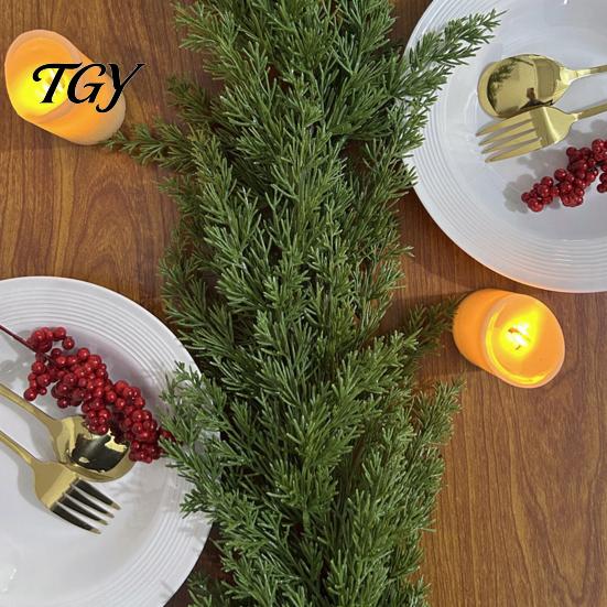 Commercial Christmas Display Greenery 4/6FT Artificial Cedar Garland, Real Touch Pine Garland Decoration, Faux Winter Wreath, Realistic Cypress
