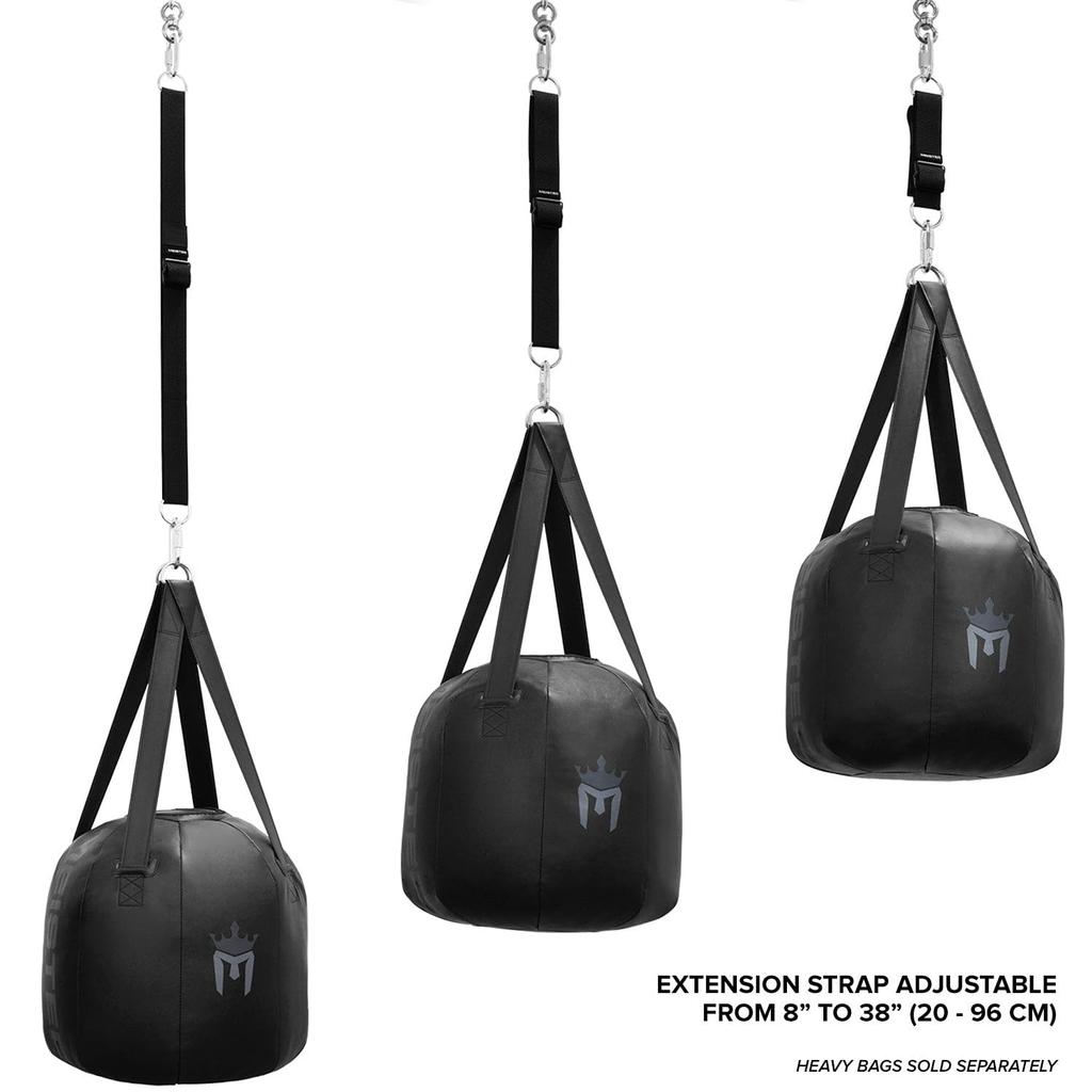 Meister Mounting Extension Strap with Swivel and Carabiner for Heavy Bag Hanging - 8" - 38" - Black