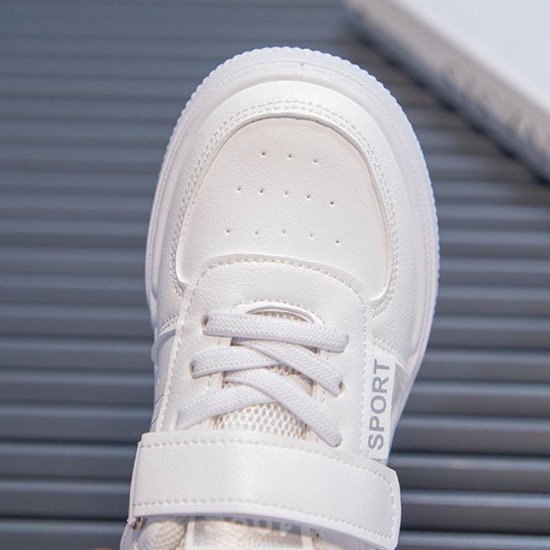 Children's White Soft Bottom Sports Board Shoes Student Casual Boys and Girls Leather Panel Shoes