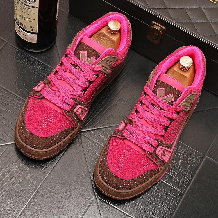 Low Cut Trendy Shoes Men's Rhinestone Fashion Trend Board Shoes Personalized Color Blocking Korean Version Full Diamond Casual Shoes Lightweight