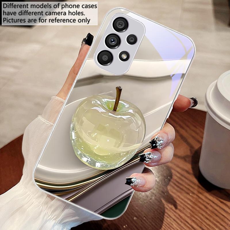 Transparent colored apple For Samsung Galaxy S10 4G S20 11E 30 S21 22 S24 Fe Pro S23 S25 Ultra 5G S9 Tempered Glass Phone Case