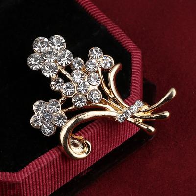Sprzedaż Moda Kryształowy Kamień Kwiat Broszka Pin Cyrkonie Dodatki Odzieżowe Prezent Urodzinowy Hurt Złoty Kolor Broszka