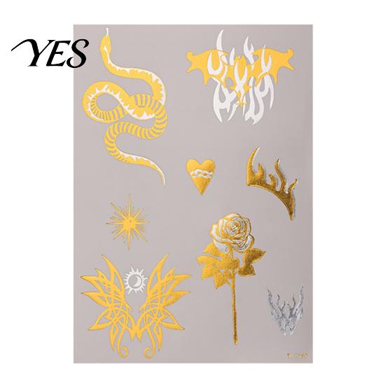 Adesivo Tatuaggio Rimovibile Colore Metallico Oro Argento per Donne Ragazze, Tatuaggi Temporanei Decorazione Viso Corpo Braccio, Decalcomania Finta Impermeabile Matrimonio