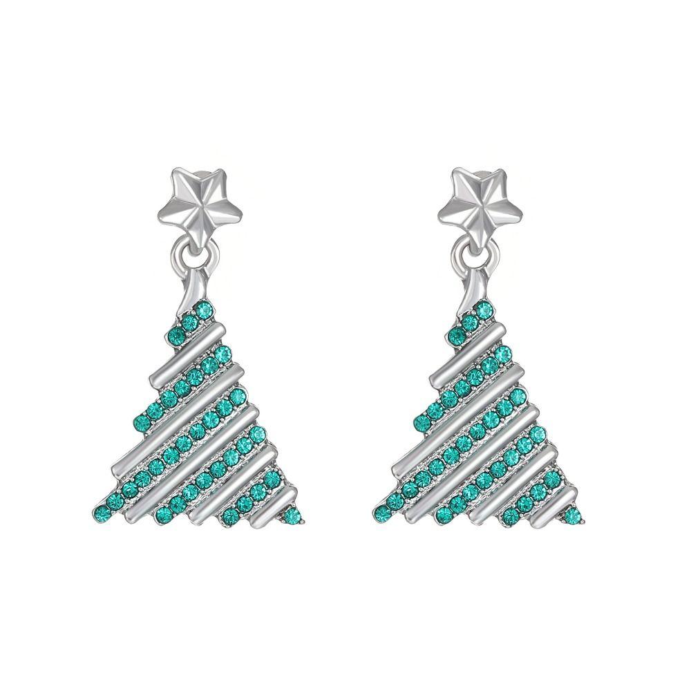 Star Merry Christmas Earrings Rhinestone Christmas Tree Earrings Xmas Dangle Earrings  Christmas