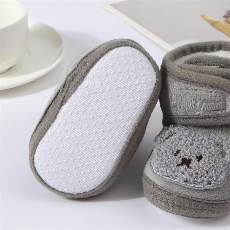 Cute Bear Baby Shoes Cartoon Soft Soled Snow Boots for Infant Boy Girl Autumn Winter Warm Thicken Plush Kids First Walkers 0-18M